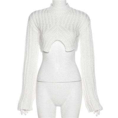 Crop Top Long Sleeve Knit Sweater T Shirt Women Y2K Streetswear Winter Clothes Fall Sexy Blouse Sweatshirt Cropped Tops