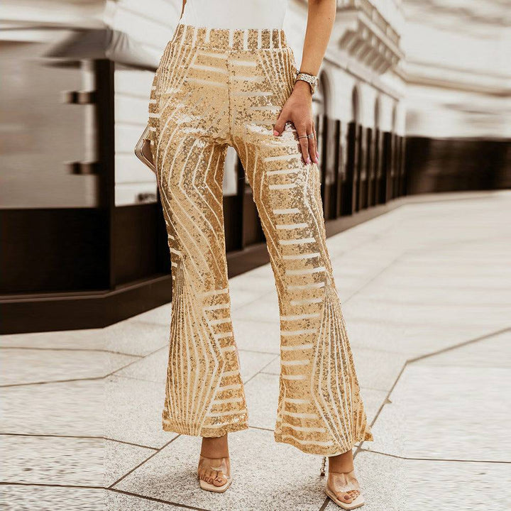 Fashionable sequin high waisted straight leg wide leg - Hot fashionista