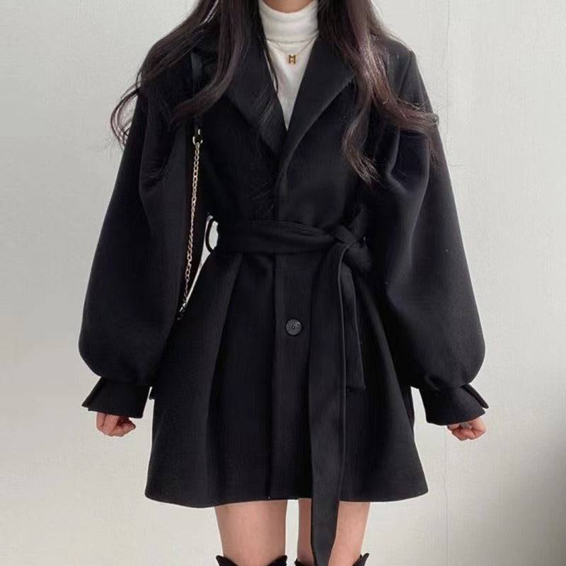 Hepburn style waistband woolen coat for women's autumn and winter lace up woolen coat - Hot fashionista