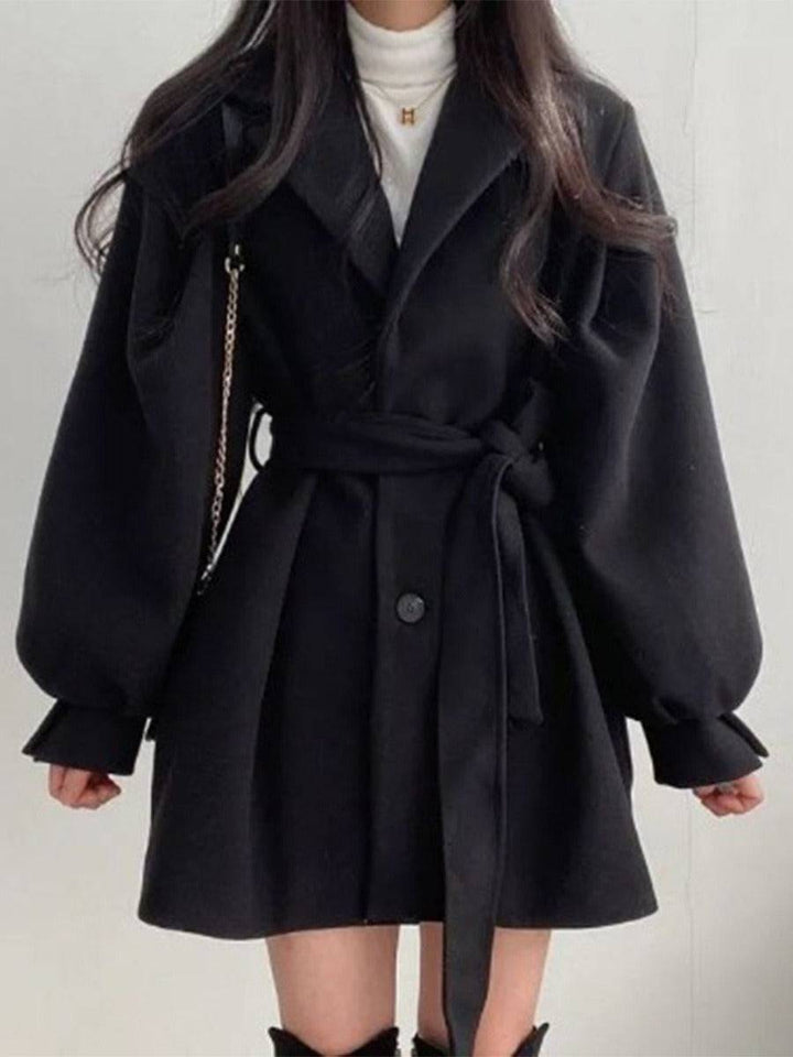 Hepburn style waistband woolen coat for women's autumn and winter lace up woolen coat - Hot fashionista