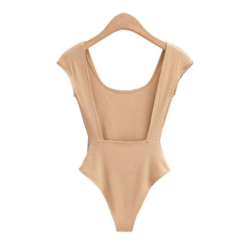 Summer New Girls Solid Color Sexy Beach Style Skinny Slim Low Neck Round Neck Bodysuit - Hot fashionista