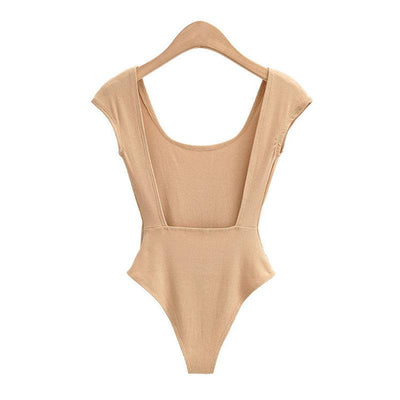 Summer New Girls Solid Color Sexy Beach Style Skinny Slim Low Neck Round Neck Bodysuit