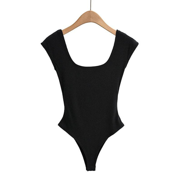 Summer New Girls Solid Color Sexy Beach Style Skinny Slim Low Neck Round Neck Bodysuit - Hot fashionista