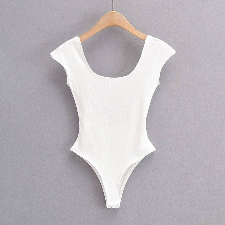 Summer New Girls Solid Color Sexy Beach Style Skinny Slim Low Neck Round Neck Bodysuit - Hot fashionista