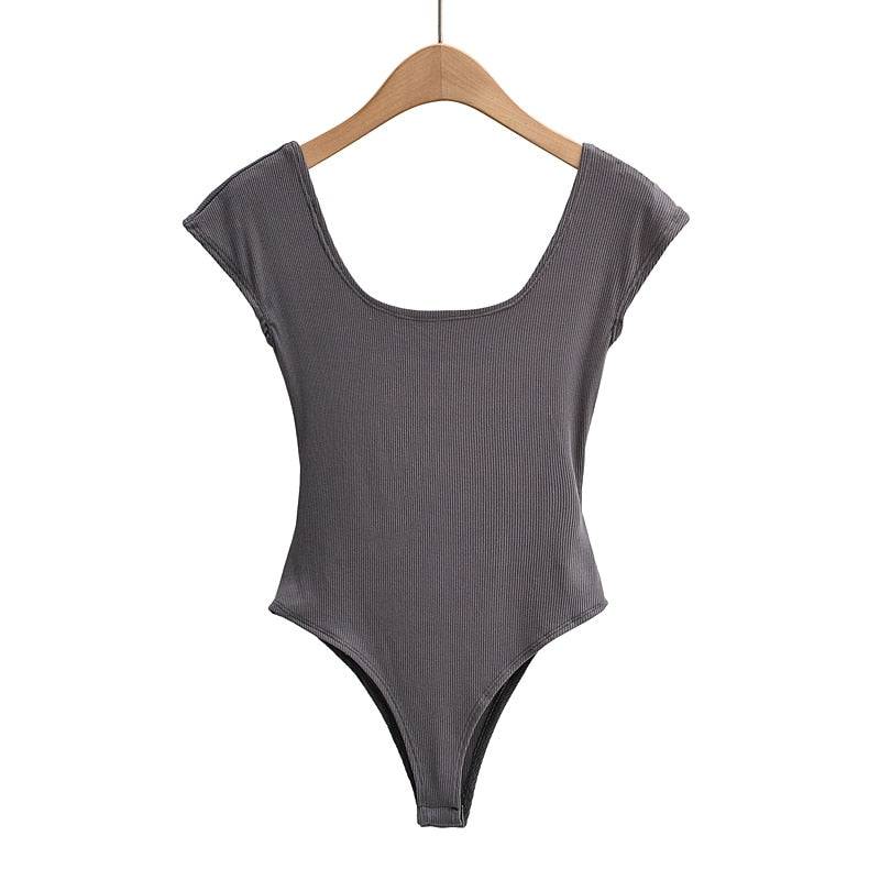 Summer New Girls Solid Color Sexy Beach Style Skinny Slim Low Neck Round Neck Bodysuit - Hot fashionista