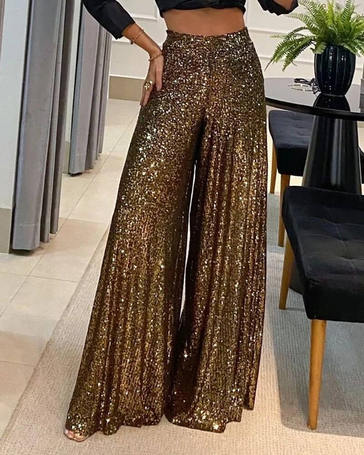 Femmes Casual Night Out Party Leggings Glamorous Elegant Sexy Bling Bling Trousers High Waist Sequin Flared Pants - Hot fashionista