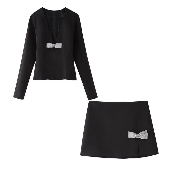 lilia Blazer with Butterfly knot and mini skirt two piece set - Hot fashionista