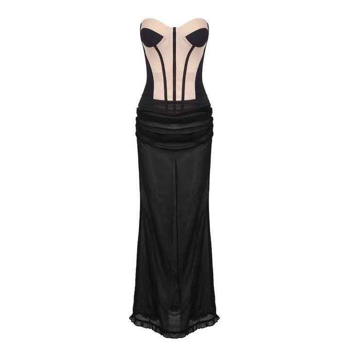 Ramia Mesh black chiffon long skirt and corset strapless top - Hot fashionista