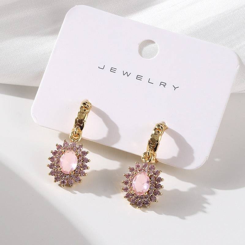 Fashionable full set zircon oval earrings - Hot fashionista