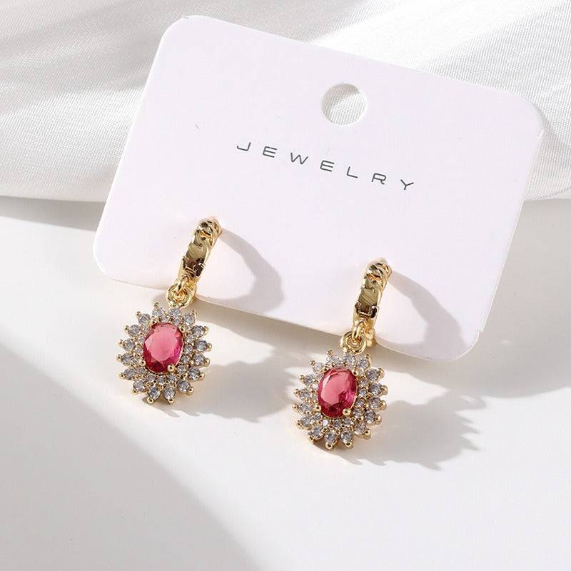 Fashionable full set zircon oval earrings - Hot fashionista