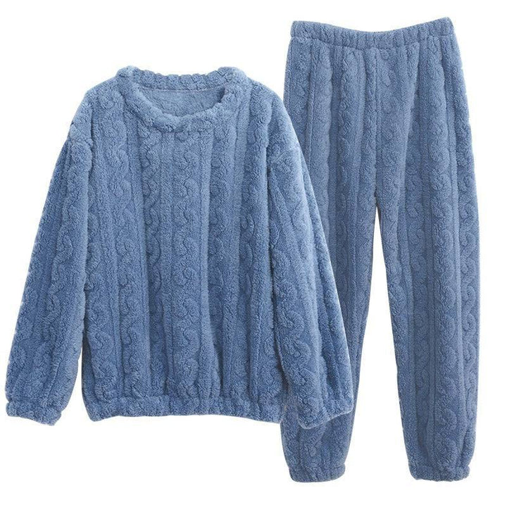 Coral velvet pajamas women's jacquard warm suit autumn and winter thickened plus velvet long sleeves with cuffs - Hot fashionista