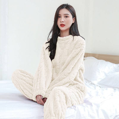 Coral velvet pajamas women's jacquard warm suit autumn and winter thickened plus velvet long sleeves with cuffs