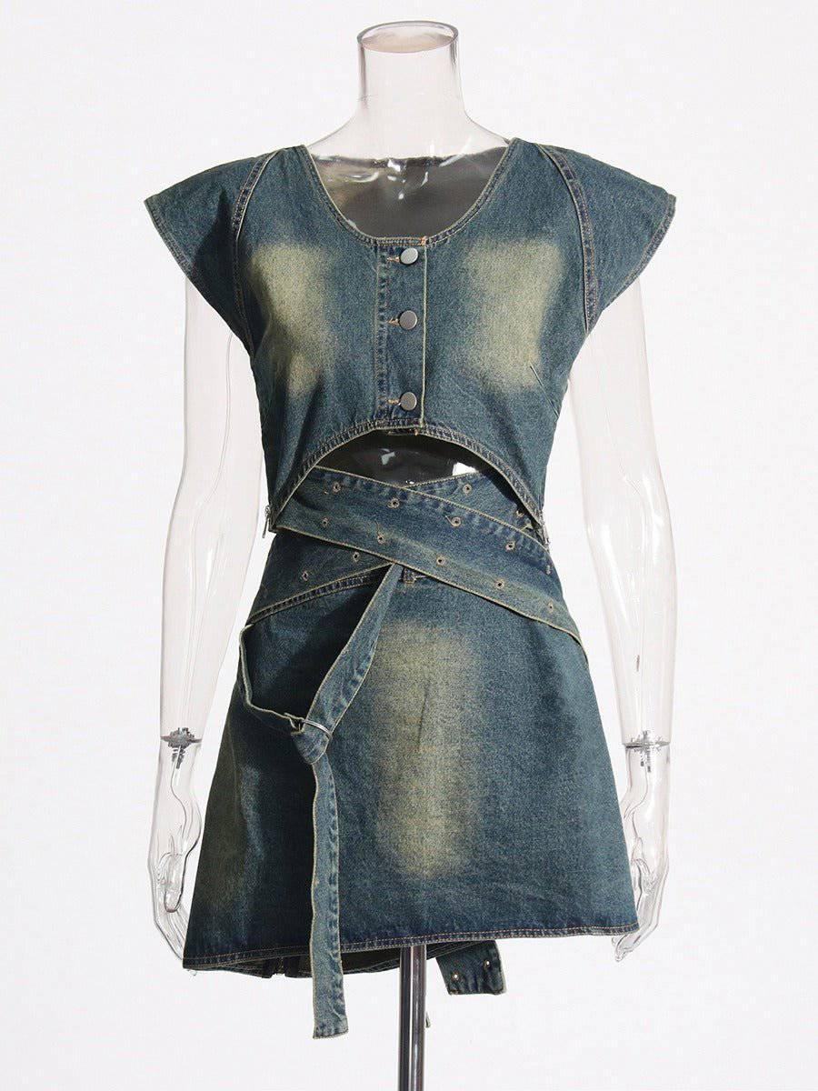 janelle mini skirt denim two piece set - Hot fashionista