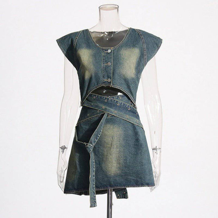 janelle mini skirt denim two piece set - Hot fashionista