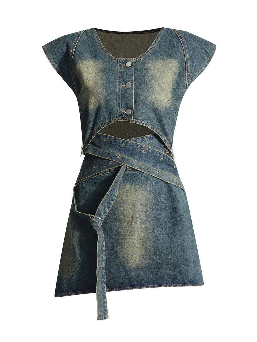 janelle mini skirt denim two piece set - Hot fashionista