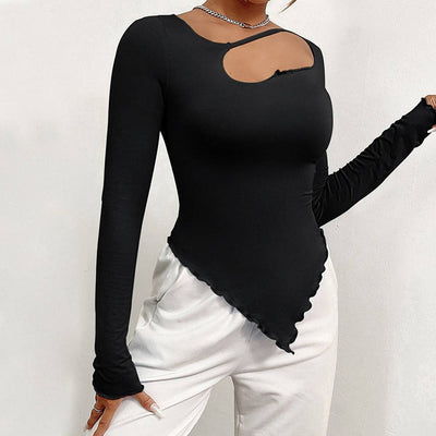 Long sleeved design creates a slimming and tight fitting base for autumn and winter tops