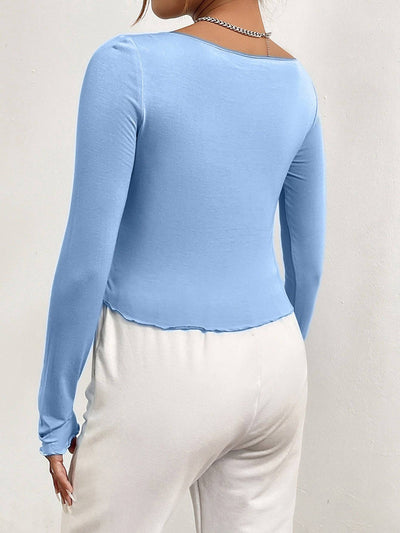 Long sleeved design creates a slimming and tight fitting base for autumn and winter tops