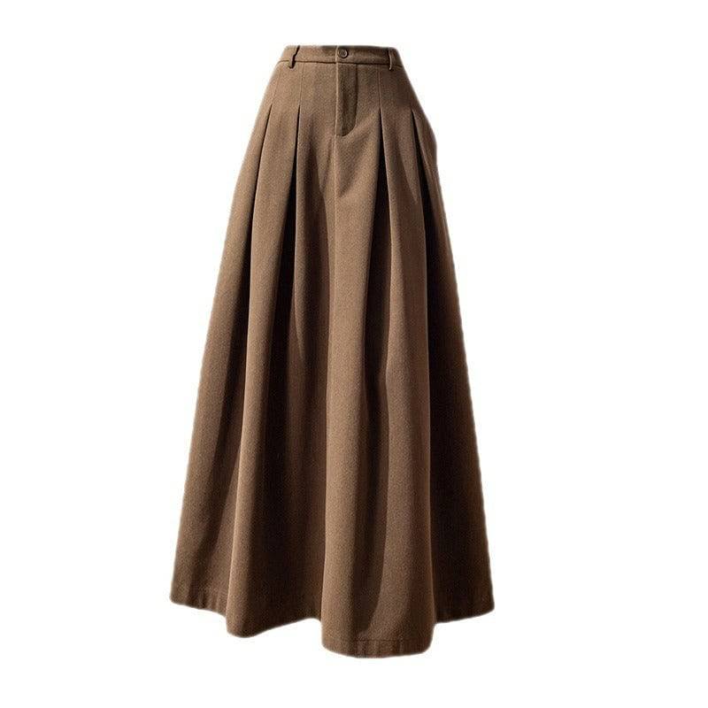 Long half length skirt for winter wear, new high waisted Korean version of woolen fabric with large pleats covering the hips, showing slimming woolen long skirt - Hot fashionista