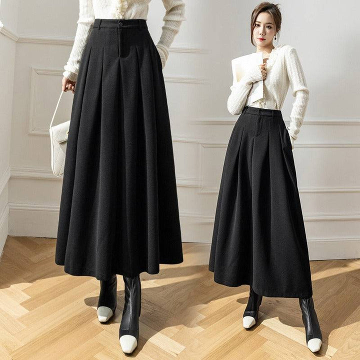 Long half length skirt for winter wear, new high waisted Korean version of woolen fabric with large pleats covering the hips, showing slimming woolen long skirt - Hot fashionista