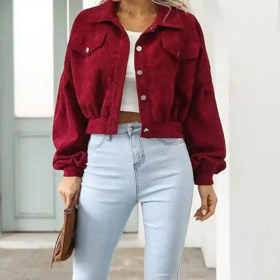 Jaycee Lantern Sleeve Cropped Corduroy Jacket - Hot fashionista