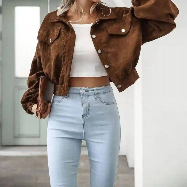 Jaycee Lantern Sleeve Cropped Corduroy Jacket - Hot fashionista