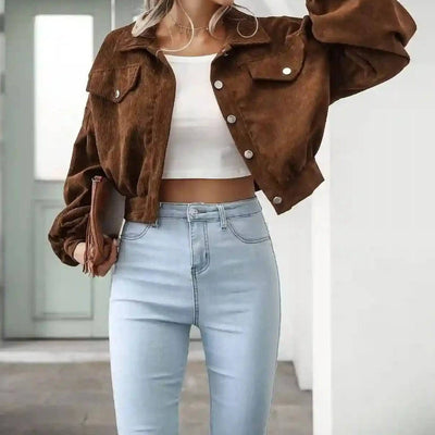 Jaycee Lantern Sleeve Cropped Corduroy Jacket