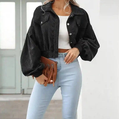 Jaycee Lantern Sleeve Cropped Corduroy Jacket