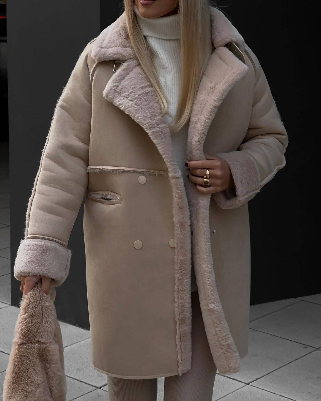 Manteau d'hiver en daim pelucheux neuf, col de costume, cardigan long, manteau en peluche à manches longues