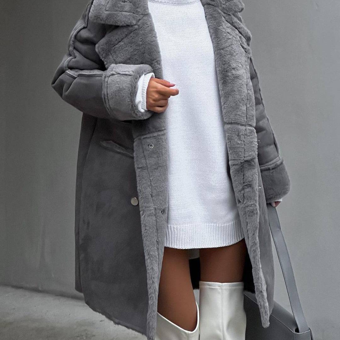 Winter new plush suede coat, suit collar, long cardigan, long sleeved plush coat - Hot fashionista