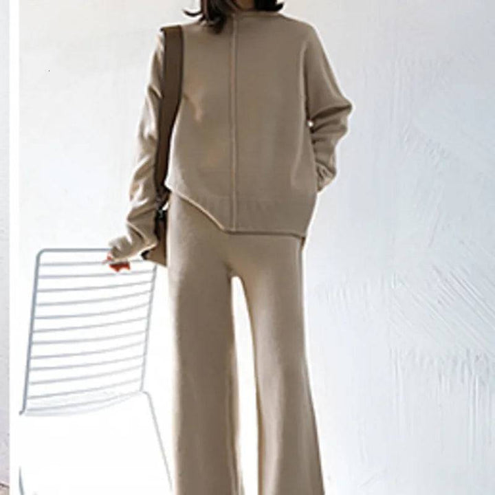 Genayooa Two Piece Set Pullover Sweater Tracksuit Women High Waist Knit Wide Leg Pants - Hot fashionista