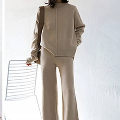 Genayooa Two Piece Set Pullover Sweater Tracksuit Women High Waist Knit Wide Leg Pants