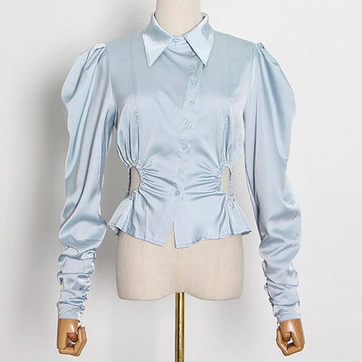 Niche Style Design Top New Personality Lapel Single Breast Open Waist Blouse