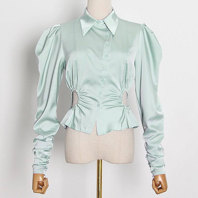 Niche Style Design Top New Personality Lapel Single Breast Open Waist Blouse