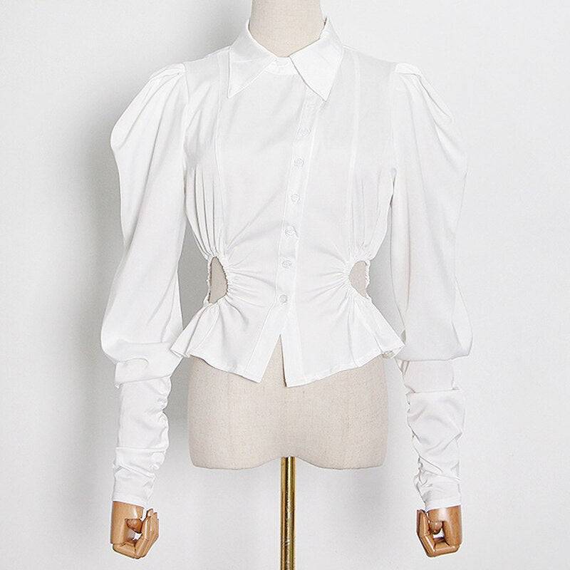 Niche Style Design Top New Personality Lapel Single Breast Open Waist Blouse