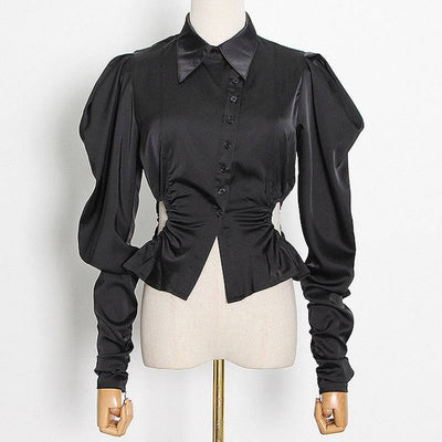 Niche Style Design Top New Personality Lapel Single Breast Open Waist Blouse