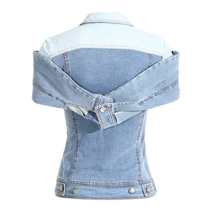 Sweet Cool Folding Shirt Slim Denim Shirt Color Matching Fake Two Pieces Off Shoulder Waist Pulling Denim Shirt Female - Hot fashionista