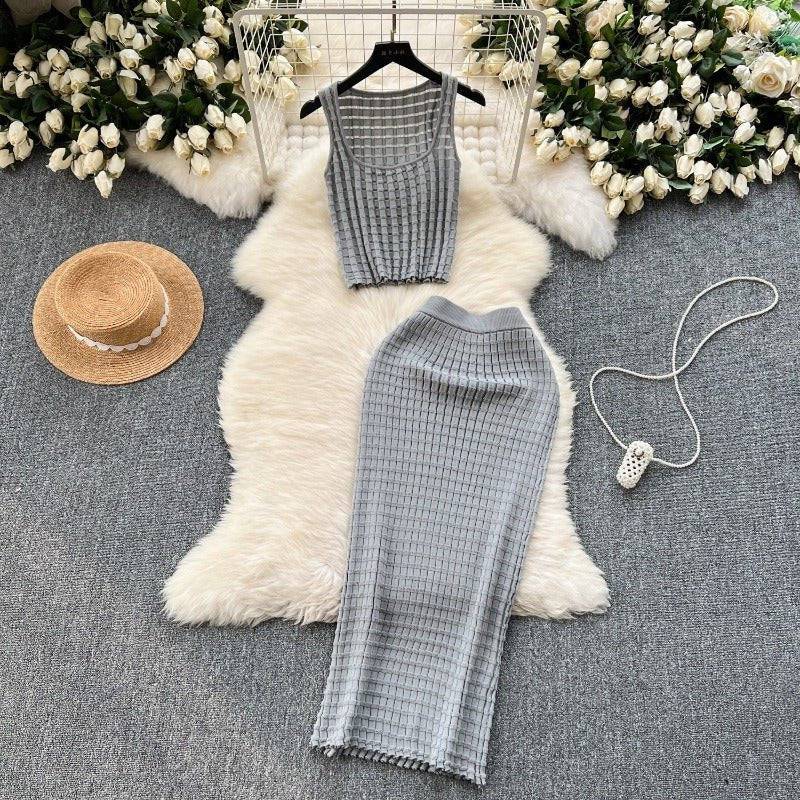 Lamia Tank top versatile high waisted skirt knit two-piece set - Hot fashionista