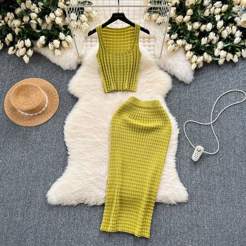 Lamia Tank top versatile high waisted skirt knit two-piece set - Hot fashionista