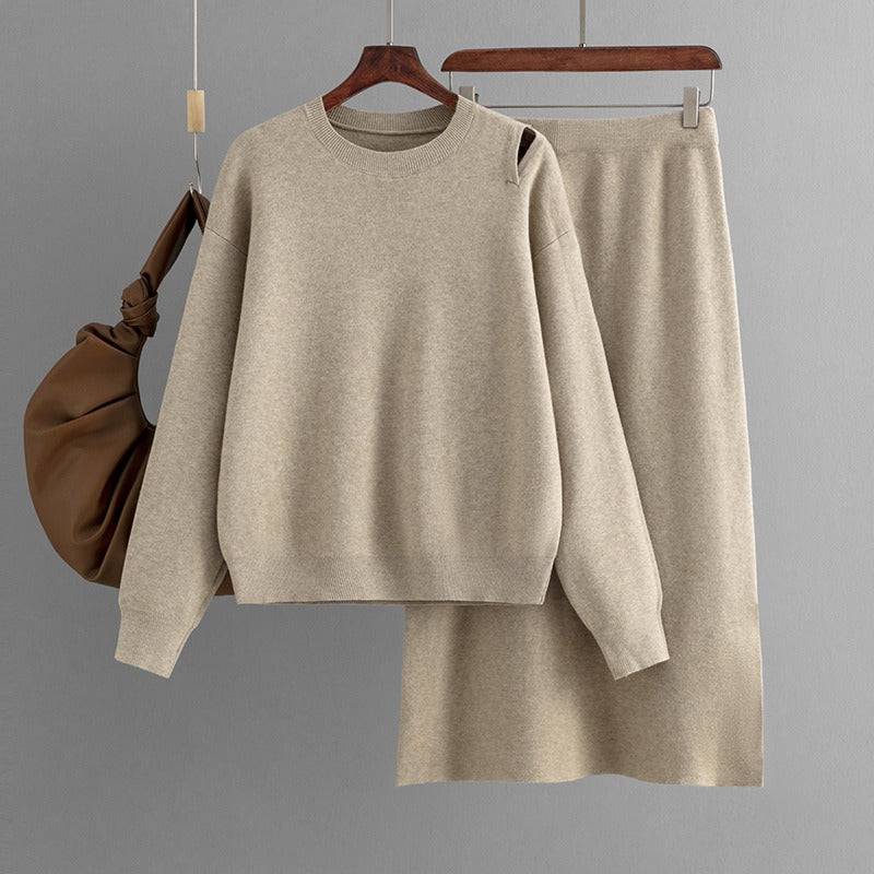 Two Pieces Outfit Women Casual 2 Piece Knit Sweater Skirt Sets Knitted Women Clothing