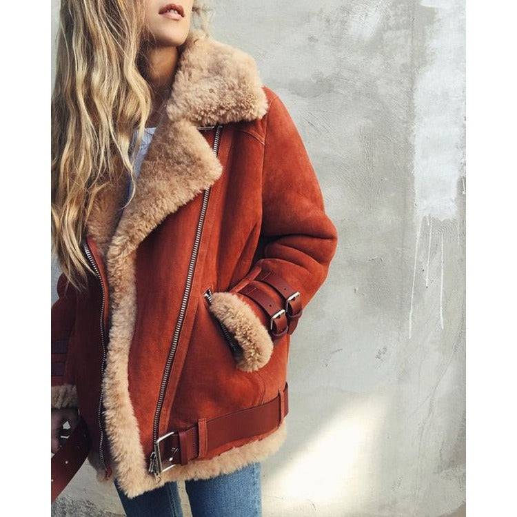 Hot selling locomotive deer skin cashmere lamb fur coat women's lapel collar fur cotton coat - Hot fashionista