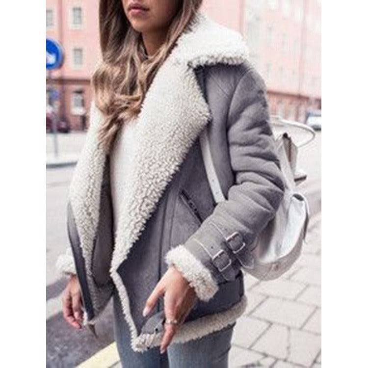 Hot selling locomotive deer skin cashmere lamb fur coat women's lapel collar fur cotton coat - Hot fashionista