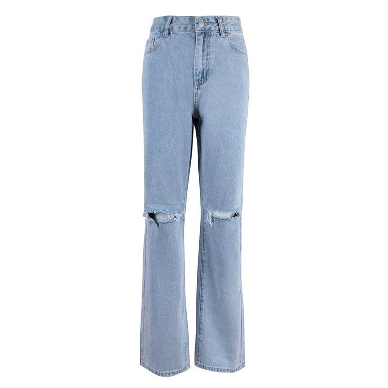 Nouveau pantalon droit taille haute, jean en denim délavé, ins, pantalon bleu pour les déplacements, denim en coton, jean pour femme