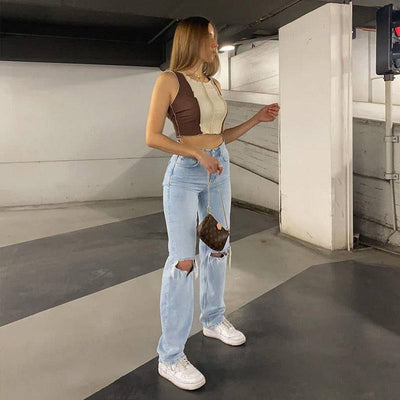 Nouveau pantalon droit taille haute, jean en denim délavé, ins, pantalon bleu pour les déplacements, denim en coton, jean pour femme