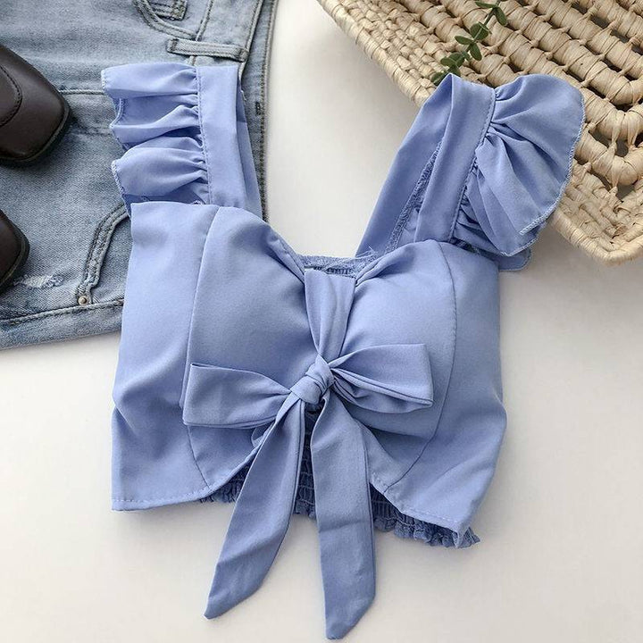 Small Fresh and Sweet Top Design Sense, Female Niche Ruffle Edge Suspender Slim Fitting Short Versatile Vacation Shirt - Hot fashionista