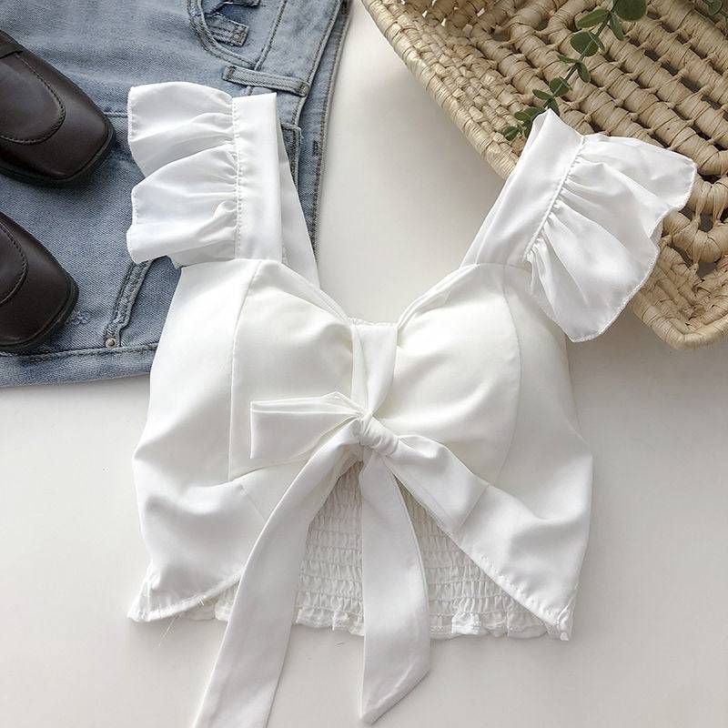 Small Fresh and Sweet Top Design Sense, Female Niche Ruffle Edge Suspender Slim Fitting Short Versatile Vacation Shirt - Hot fashionista