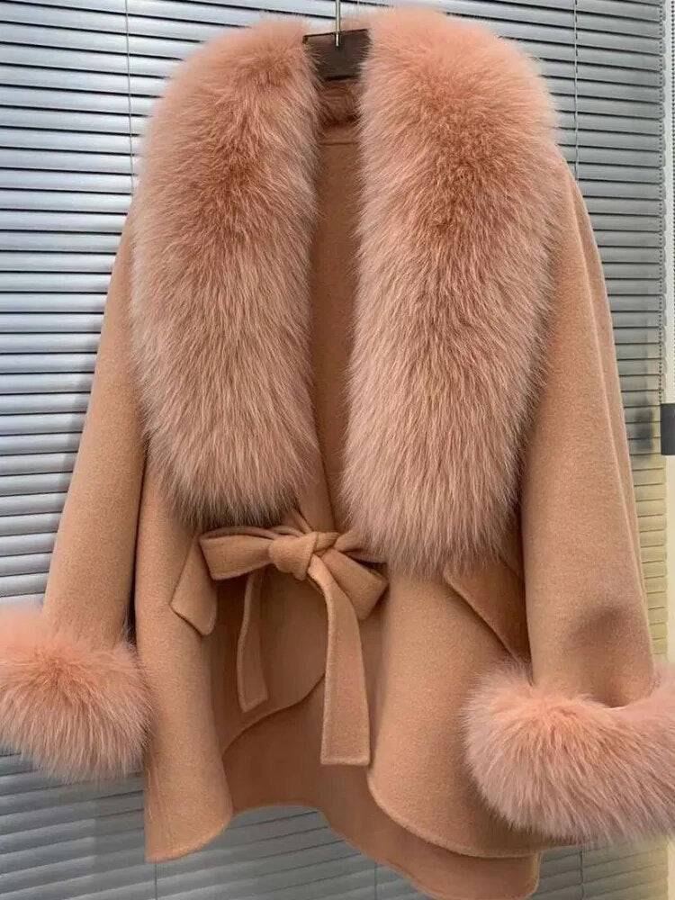 Amanda Big Fur Trim Collar Luxury Fashionable Coat