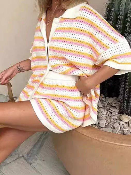 Nala Fashionable and casual short sleeve striped shorts set - Hot fashionista