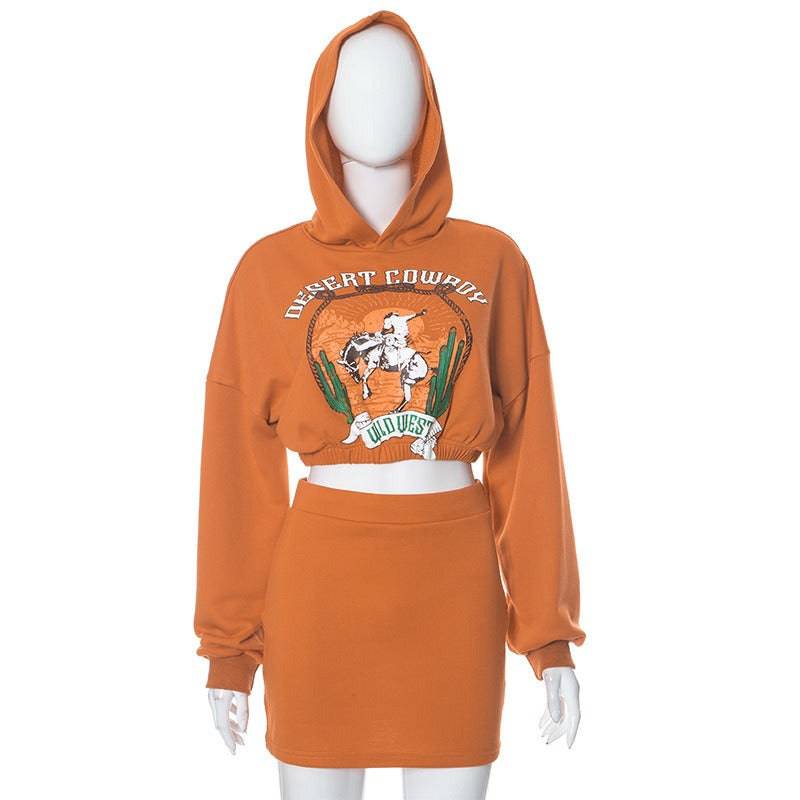 sweatshirt printed hooded skirt set - Hot fashionista