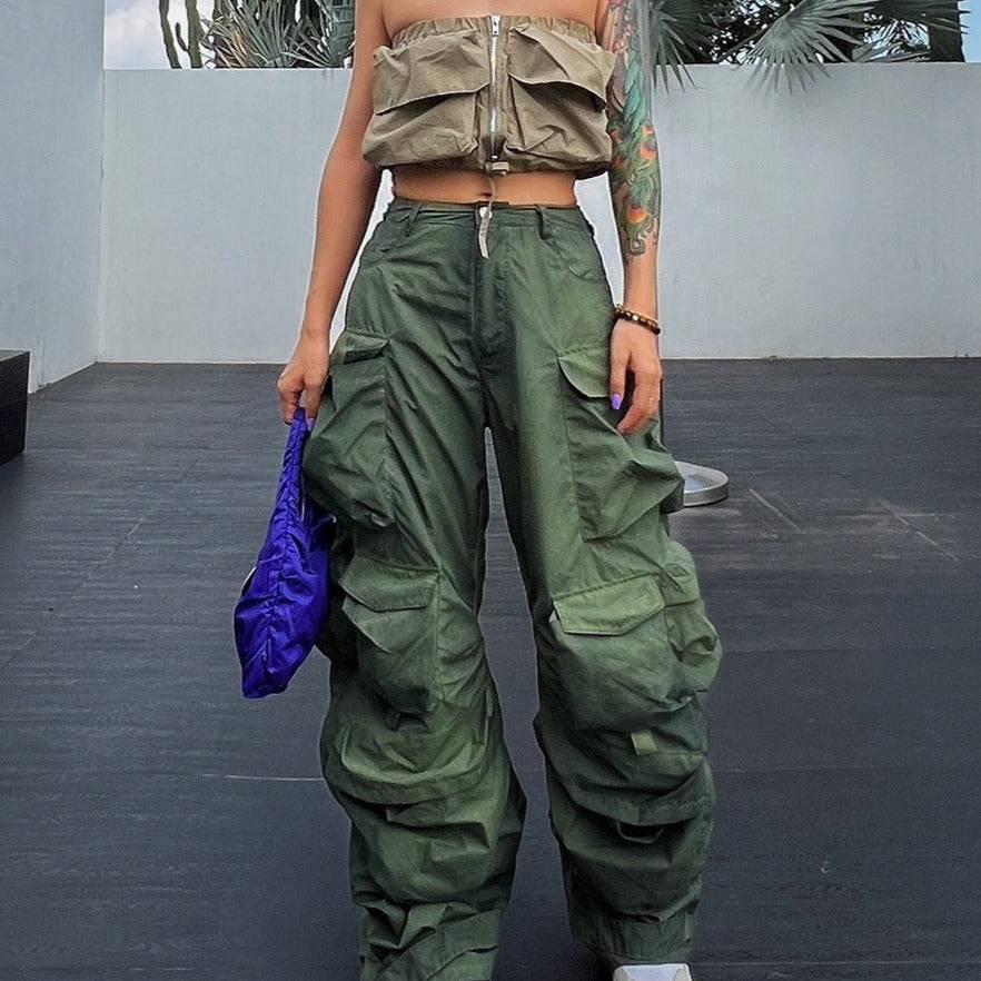 Cambrie High Waist Patchwork Pockets Cargo Pants - Hot fashionista