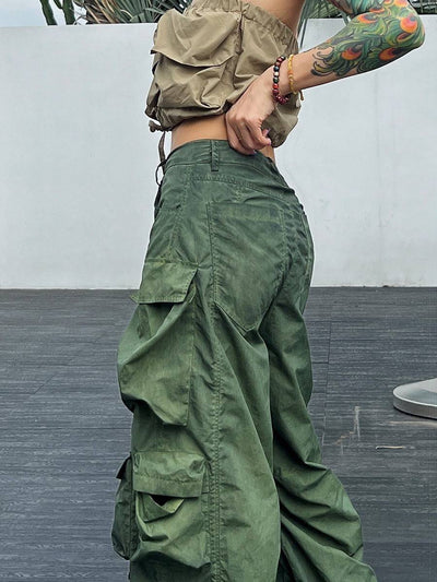 Cambrie High Waist Patchwork Pockets Cargo Pants